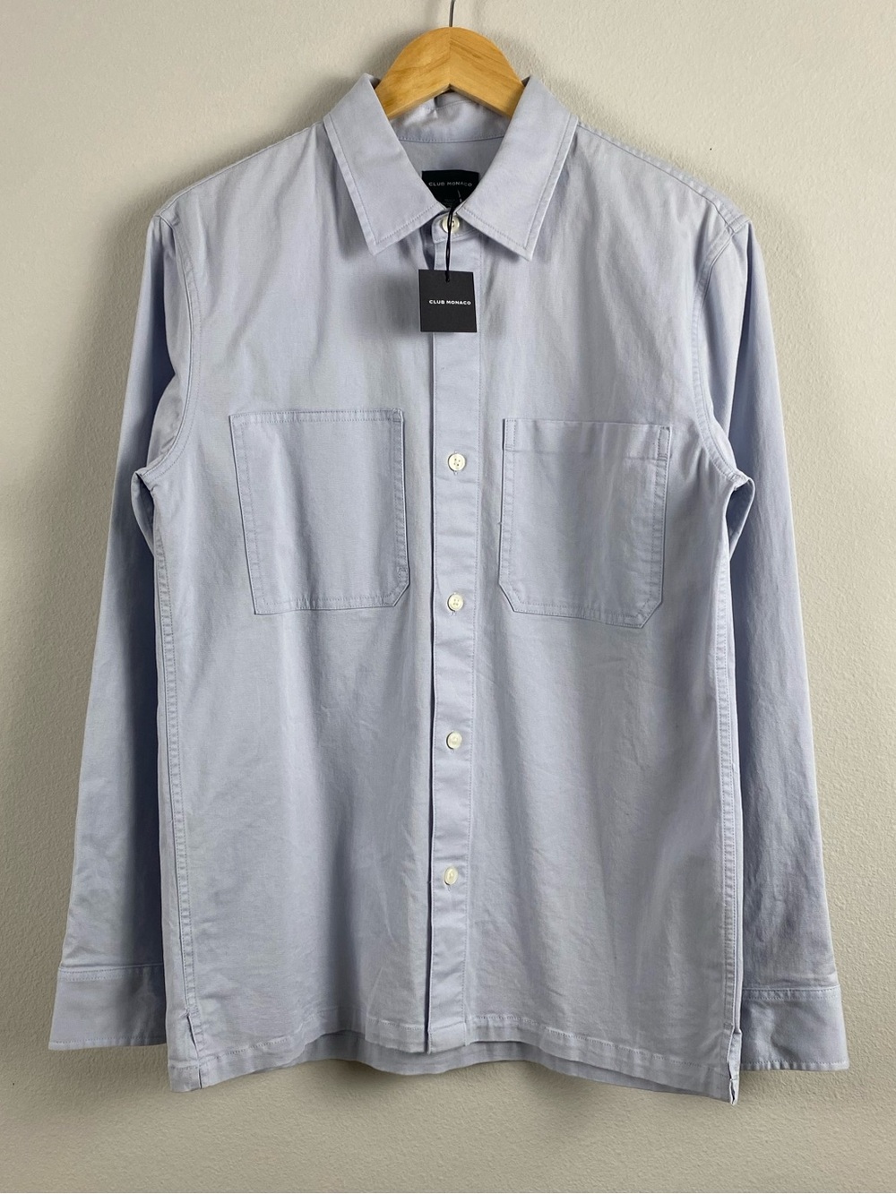 Club Monaco Long Sleeve Utility Workshirt | Double Chest Pockets | Grey/Blue
